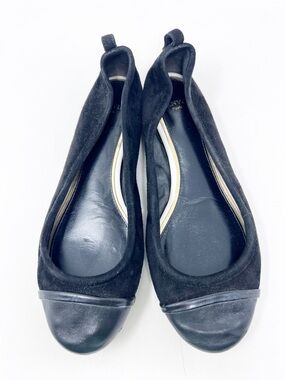 LANVIN PARIS BLACK SUEDE LEATHER TOE CAP SLIP ON BALLET FLATS WOMENS 38.5